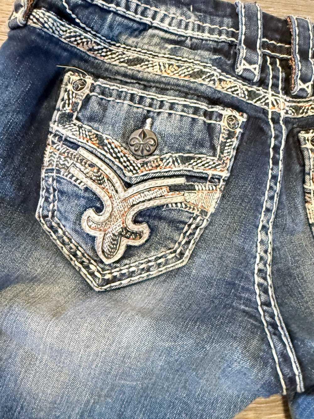 Rock Revival Distressed Blue Denim Cutoff Shorts - Picture 7 of 8